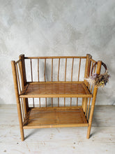 Load image into Gallery viewer, Vintage 70s bamboo cane folding two tier shelf