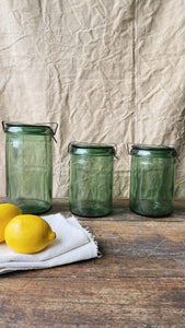 Vintage French green glass jars canisters - set of 3