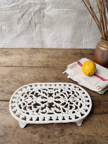 Vintage french enamel footed trivet