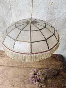 Vintage French fringed Capiz Shell mother of pearl light shade