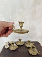 Load image into Gallery viewer, Antique brass octagonal chamberstick candle holders