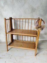 Load image into Gallery viewer, Vintage 70s bamboo cane folding two tier shelf