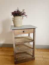 Load image into Gallery viewer, Vintage rustic zinc top console with drawer