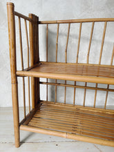 Load image into Gallery viewer, Vintage 70s bamboo cane folding two tier shelf