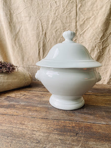 White porcelain soup tureen lions head with lid