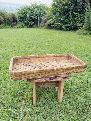 Vintage wicker and bamboo tray