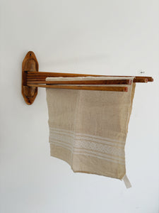 Vintage wooden wall mounted articulated towel rack - 6 dowels