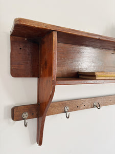 Vintage French wall shelf with hooks