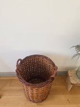 Load image into Gallery viewer, Vintage French bakery tall wicker basket on wheels