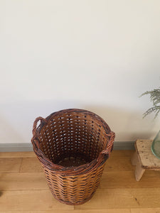 Vintage French bakery tall wicker basket on wheels