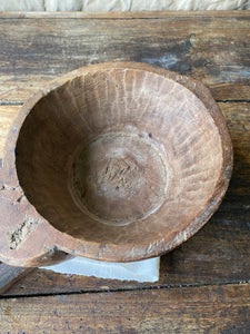 Hand carved wooden handled bowl