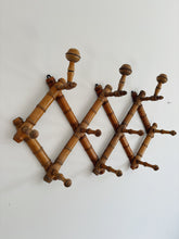 Load image into Gallery viewer, Vintage French extendable turned wood faux bamboo hat and coat hanger pegs