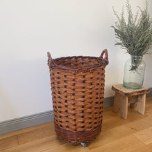 Load image into Gallery viewer, Vintage French bakery tall wicker basket on wheels