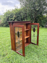Load image into Gallery viewer, Vintage double door cabinet with lead light and stained glass