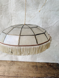 Vintage French fringed Capiz Shell mother of pearl light shade