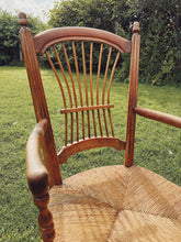 Load image into Gallery viewer, 1940s fruitwood and rush seat armchair