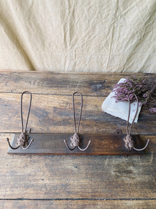 Vintage French hat and coat rack with wire hooks