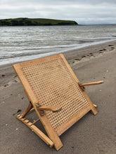 Load image into Gallery viewer, Vintage Rattan Backed Folding Wooden Back Rest