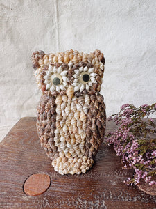 Vintage seashell owl figurine handcrafted