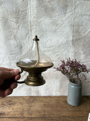 Old brass and glass wick oil lamp