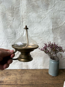 Old brass and glass wick oil lamp