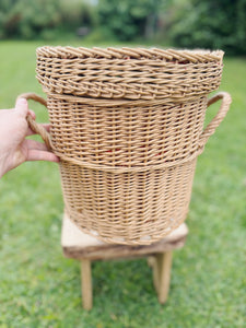 Knitting basket with a red polka dot lining