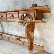 Load image into Gallery viewer, Antique wall shelf with drawers and hooks