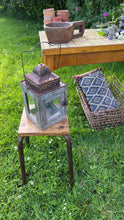 Load image into Gallery viewer, Vintage wood and glass candle lantern