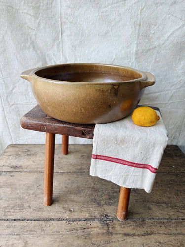 Vintage French large sandstone bowl or dish with handles