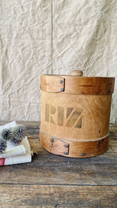 Vintage French bentwood rice storage canister with lid
