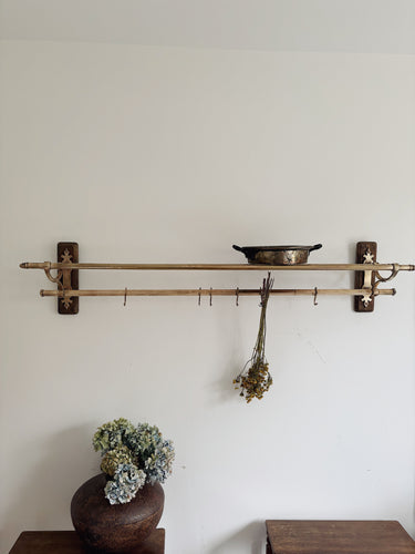 1920s French brass art deco hat and coat rail or kitchen pot stand and rail