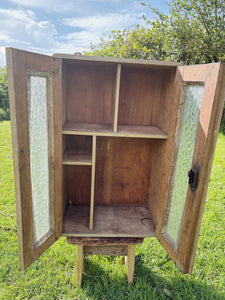 French early 20th century wooden cabinet with textured glass