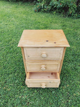 Load image into Gallery viewer, English pine three drawer bedside cabinet