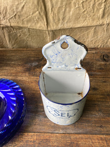 Vintage French enamel salt pot