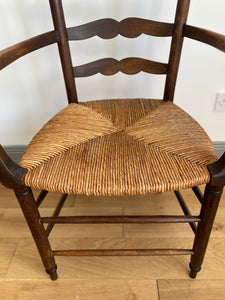 Vintage French ladder back straw armchair