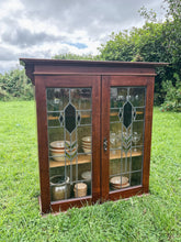 Load image into Gallery viewer, Vintage double door cabinet with lead light and stained glass