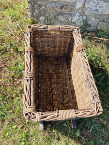 Vintage French large basket on wooden rails