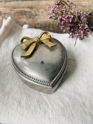 Vintage pewter heart shaped trinket box