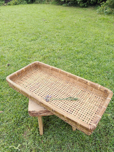 Vintage wicker and bamboo tray