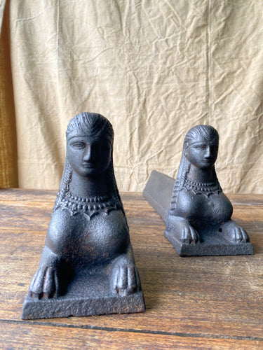 Antique French Sphinx bust Fire Dogs Andirons