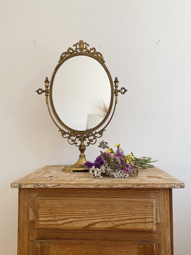 Antique brass swivel vanity table mirror