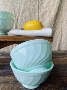 Vintage French Arcopal pastel green breakfast bowls