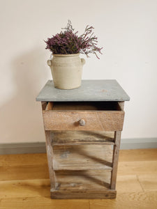 Vintage rustic zinc top console with drawer