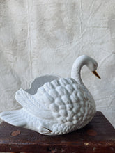 Load image into Gallery viewer, Vintage white ceramic Swan planter with gold accents