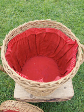 Load image into Gallery viewer, Knitting basket with a red polka dot lining