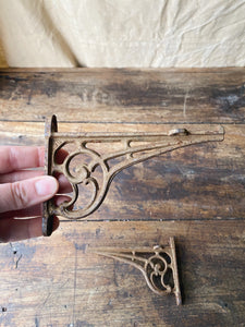 Vintage French small cast iron shelf brackets