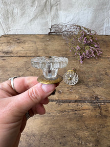 Antique French glass and brass door knobs - pair