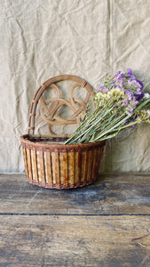 Vintage French 1970s rattan hanging basket