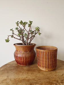 Vintage 1970s French wicker plant pot holders