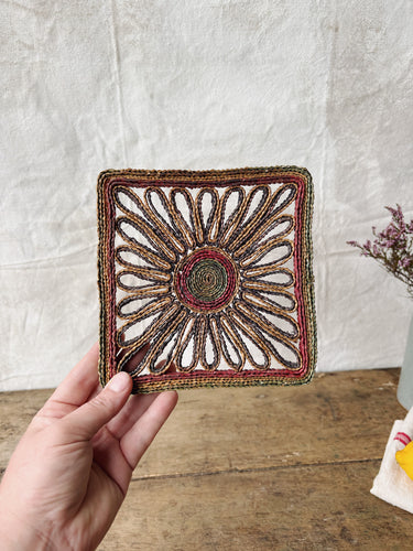 Vintage 1970s straw trivet
